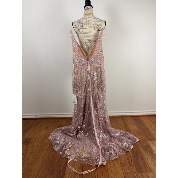 B58 Mac Duggal Gown Womens 8 Floral Mermaid Plunge Neck Garden Feminine Wedding - Picture 3 of 7